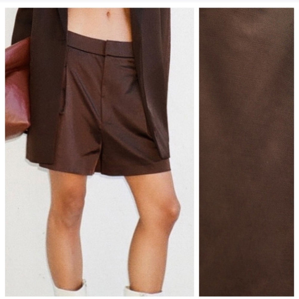 NWT Zara High Waisted Brown Satin Shorts
